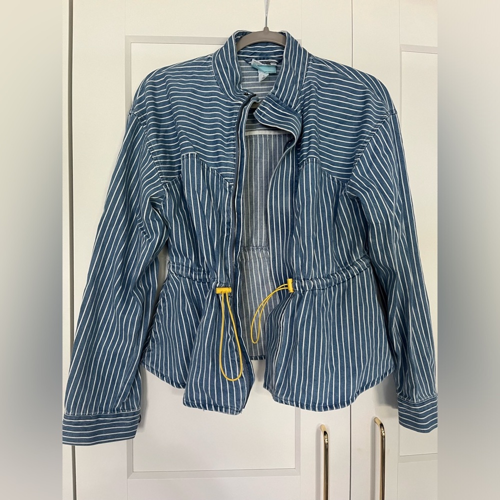 Blue Peplum Striped Denim Jacket